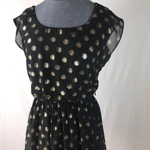A. Byer Black & Gold Glitter Polkadot Skater Dress